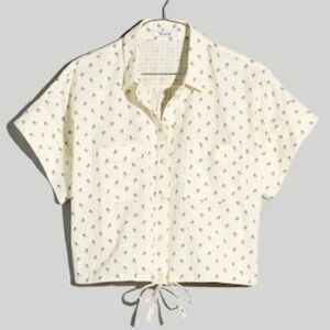 Madewell Button-Up Drawstring Shirt in Blooming Ikat Floral Size Small